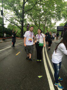 Aaron and Sammie at the Achilles Finish Line walking to raise awareness for CRPS